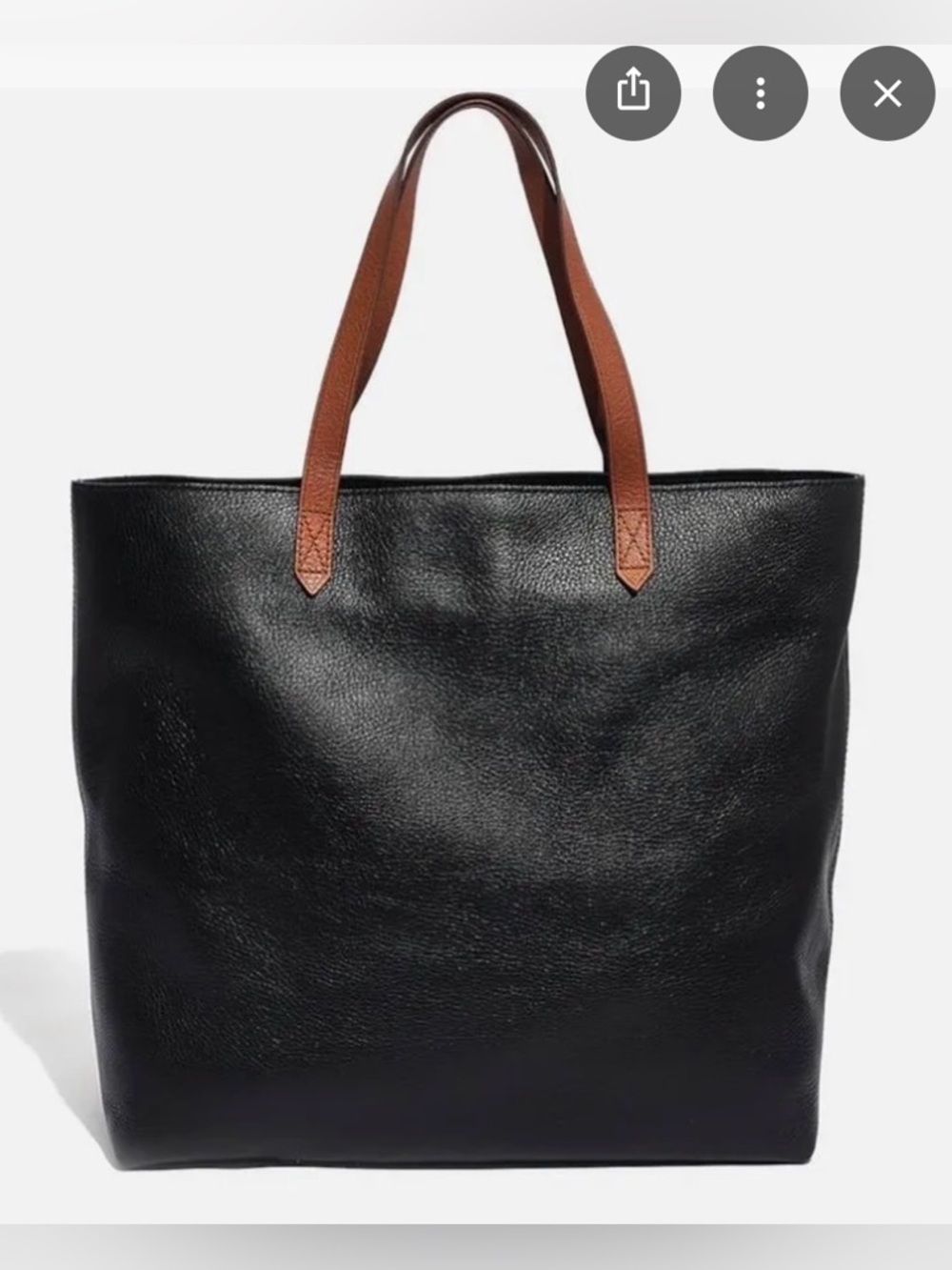 Madewell Black Leather Tote with camel Shoulder Straps